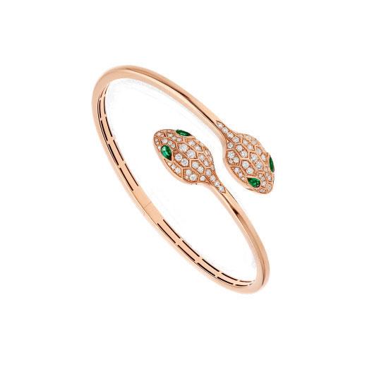 [⭐Reverie Jewels]SERPENTI BRACELET PINK GOLD MALACHITE DIAMOND DOUBLE SNAKE