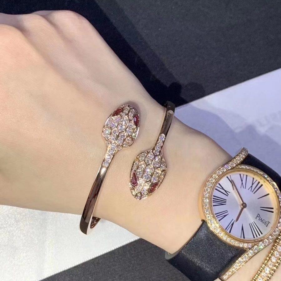 [⭐Reverie Jewels]SERPENTI BRACELET PINK GOLD DIAMOND DOUBLE SNAKE