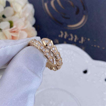[⭐Reverie Jewels]SERPENTI RING PINK GOLD DIAMOND PAVED 4MM