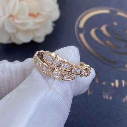 [⭐Reverie Jewels]SERPENTI RING PINK GOLD DIAMOND PAVED 4MM