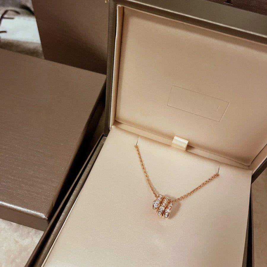 [⭐Reverie Jewels]SERPENTI PINK GOLD NECKLACE DOUBLE RING DIAMOND