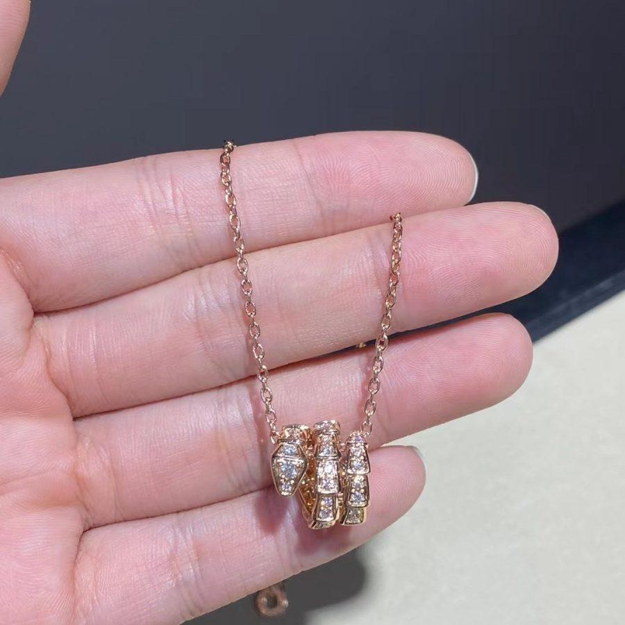 [⭐Reverie Jewels]SERPENTI PINK GOLD NECKLACE DOUBLE RING DIAMOND