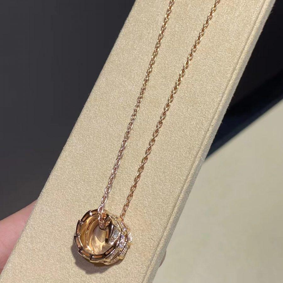 [⭐Reverie Jewels]SERPENTI PINK GOLD NECKLACE DOUBLE RING DIAMOND