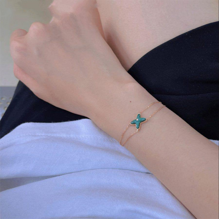 [⭐Reverie Jewels]JEUX BRACELET MALACHITE PINK GOLD 1 DIAMOND