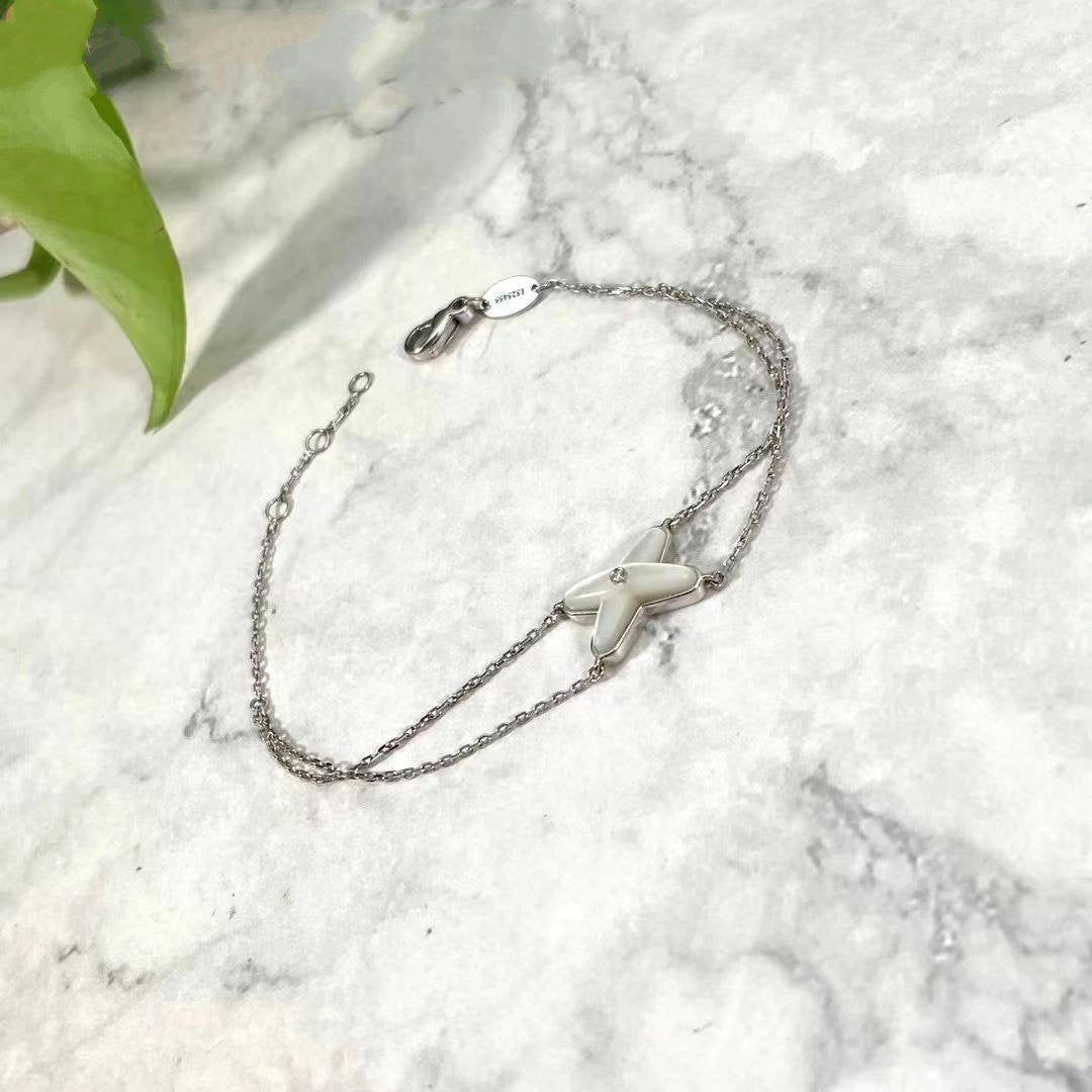 [⭐Reverie Jewels]JEUX BRACELET WHITE MOP SILVER 1 DIAMOND