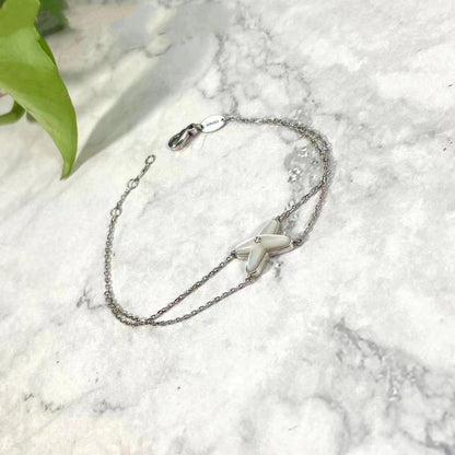 [⭐Reverie Jewels]JEUX BRACELET WHITE MOP SILVER 1 DIAMOND
