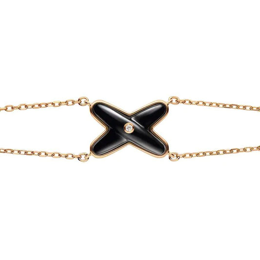 [⭐Reverie Jewels]JEUX BRACELET ONYX PINK GOLD 1 DIAMOND