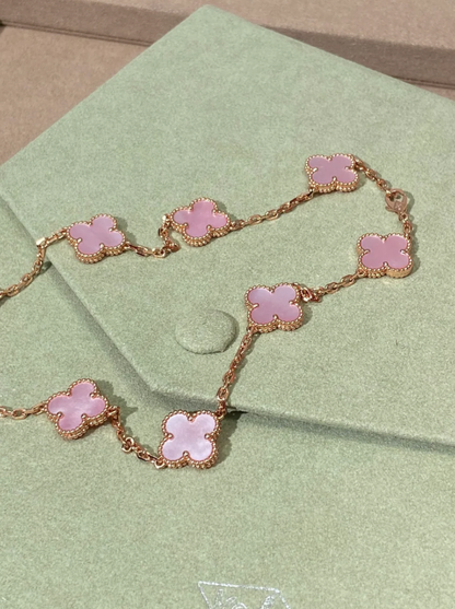 [⭐Reverie Jewels Jewellery] Pink Necklace with Ten Clover Designs