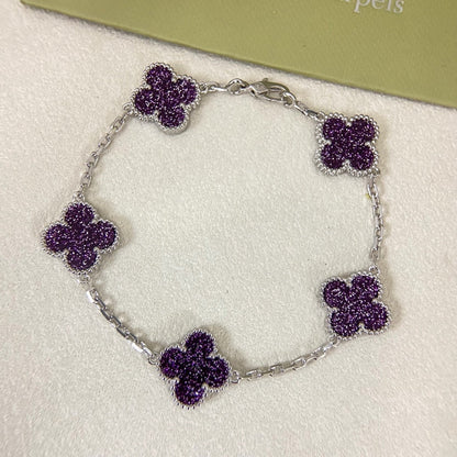 [⭐Reverie Jewels]NEW PURPLE SAND-GOLD FOUR-LEAF CLOVER 5-FLOWER BRACELET