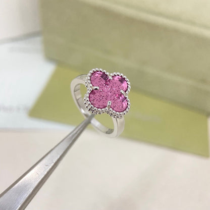 [⭐Reverie Jewels]NEW ROSE QUARTZ FOUR-LEAF CLOVER RING