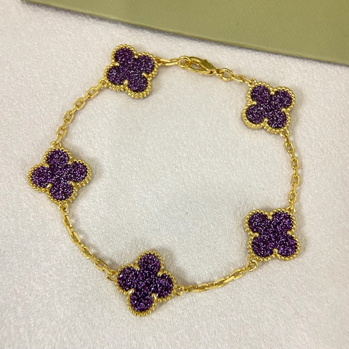 [⭐Reverie Jewels]NEW PURPLE SAND-GOLD FOUR-LEAF CLOVER 5-FLOWER BRACELET