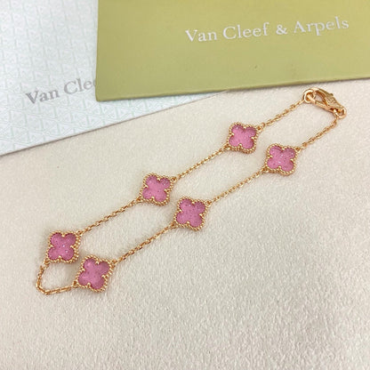 [⭐Reverie Jewels]2026 NEW CLOVER 6 MOTIF BUBBLE PINK ENAMEL BRACELET