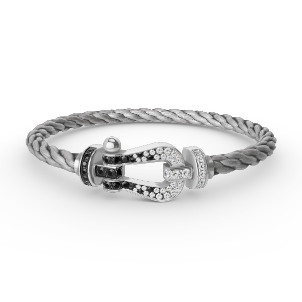 [⭐Reverie Jewels]FORCE LARGE HORSESHOE BLACK WHITE DIAMOND BRACELET SILVER