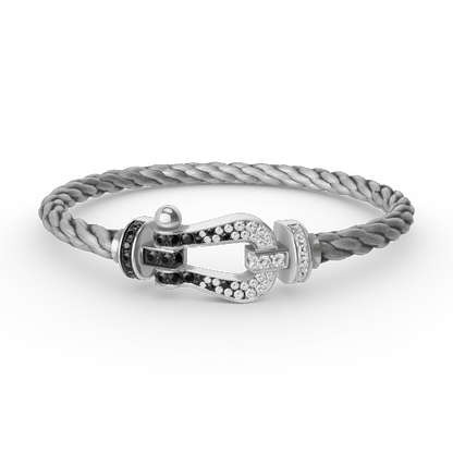 [⭐Reverie Jewels]FORCE LARGE HORSESHOE BLACK WHITE DIAMOND BRACELET SILVER