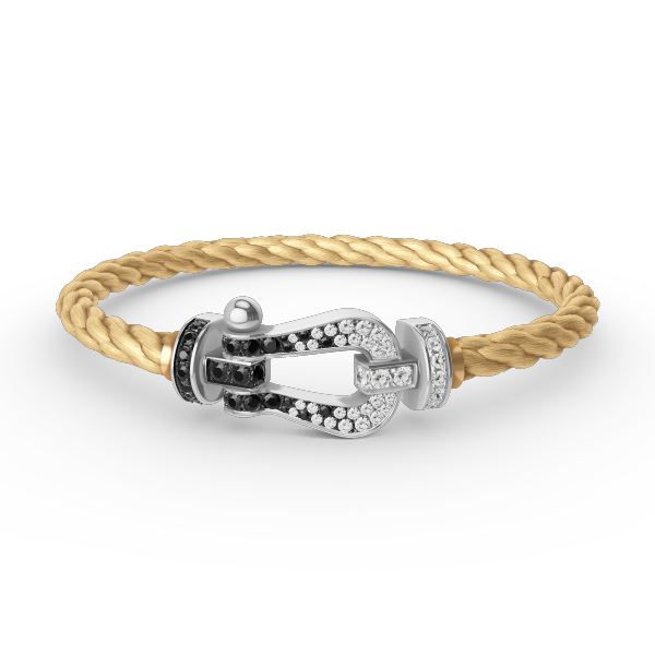 [⭐Reverie Jewels]FORCE LARGE HORSESHOE BLACK WHITE DIAMOND BRACELET SILVER