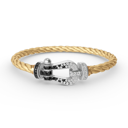 [⭐Reverie Jewels]FORCE LARGE HORSESHOE BLACK WHITE DIAMOND BRACELET SILVER