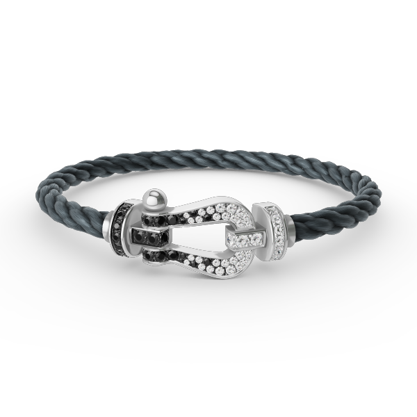 [⭐Reverie Jewels]FORCE LARGE HORSESHOE BLACK WHITE DIAMOND BRACELET SILVER