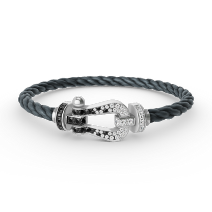 [⭐Reverie Jewels]FORCE LARGE HORSESHOE BLACK WHITE DIAMOND BRACELET SILVER