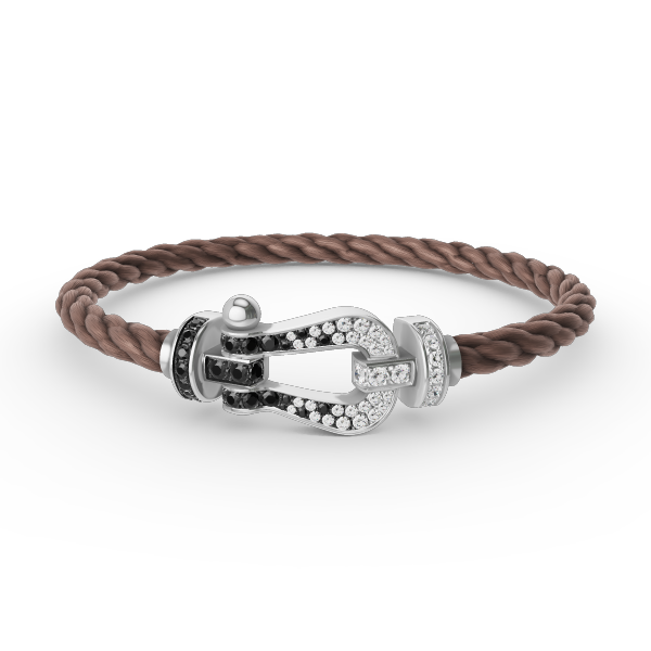 [⭐Reverie Jewels]FORCE LARGE HORSESHOE BLACK WHITE DIAMOND BRACELET SILVER