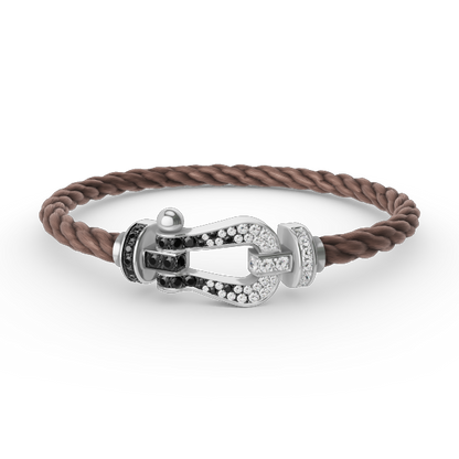 [⭐Reverie Jewels]FORCE LARGE HORSESHOE BLACK WHITE DIAMOND BRACELET SILVER