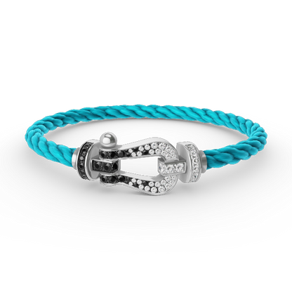 [⭐Reverie Jewels]FORCE LARGE HORSESHOE BLACK WHITE DIAMOND BRACELET SILVER