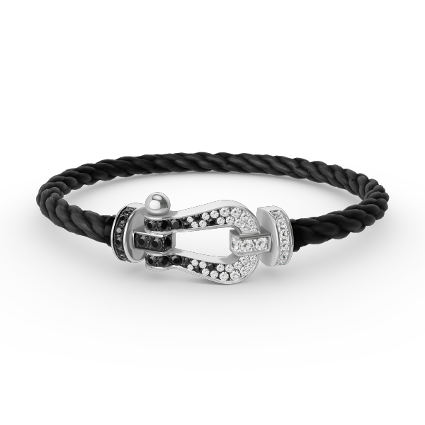 [⭐Reverie Jewels]FORCE LARGE HORSESHOE BLACK WHITE DIAMOND BRACELET SILVER