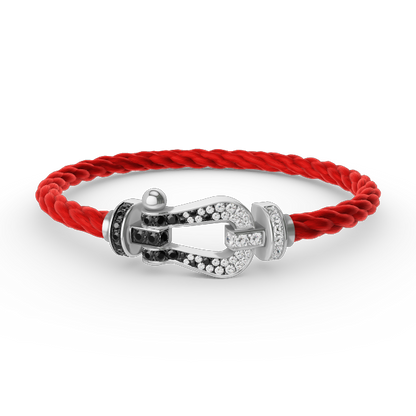 [⭐Reverie Jewels]FORCE LARGE HORSESHOE BLACK WHITE DIAMOND BRACELET SILVER