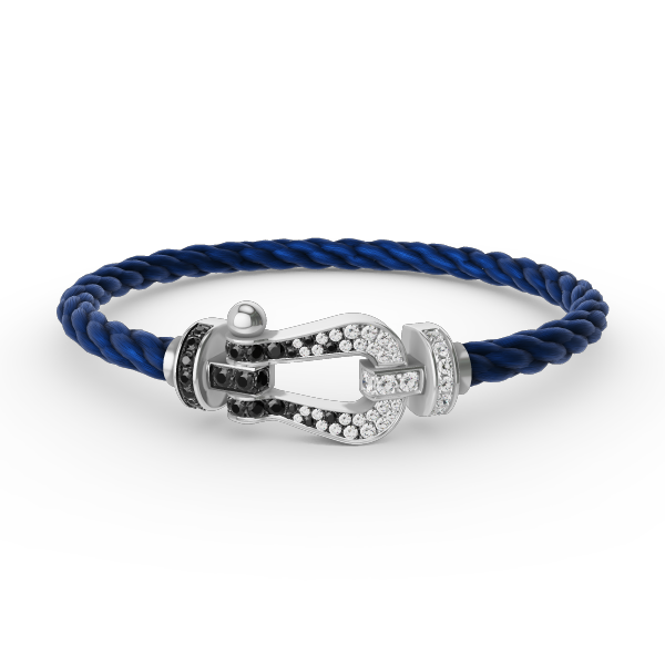 [⭐Reverie Jewels]FORCE LARGE HORSESHOE BLACK WHITE DIAMOND BRACELET SILVER