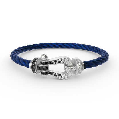 [⭐Reverie Jewels]FORCE LARGE HORSESHOE BLACK WHITE DIAMOND BRACELET SILVER