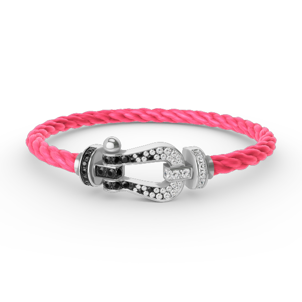 [⭐Reverie Jewels]FORCE LARGE HORSESHOE BLACK WHITE DIAMOND BRACELET SILVER