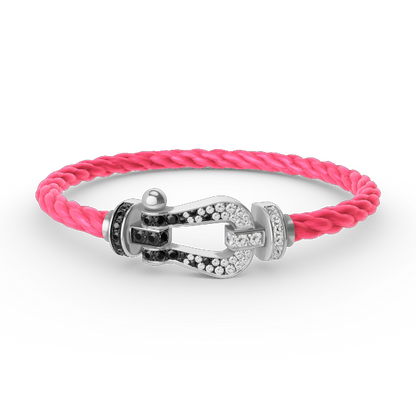 [⭐Reverie Jewels]FORCE LARGE HORSESHOE BLACK WHITE DIAMOND BRACELET SILVER
