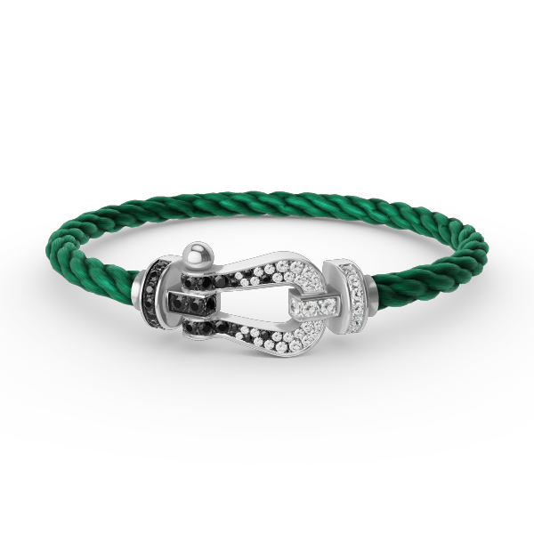 [⭐Reverie Jewels]FORCE LARGE HORSESHOE BLACK WHITE DIAMOND BRACELET SILVER