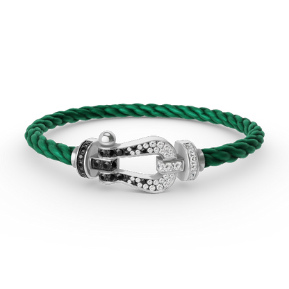 [⭐Reverie Jewels]FORCE LARGE HORSESHOE BLACK WHITE DIAMOND BRACELET SILVER