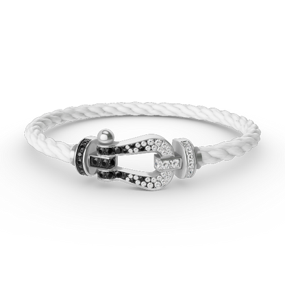 [⭐Reverie Jewels]FORCE LARGE HORSESHOE BLACK WHITE DIAMOND BRACELET SILVER