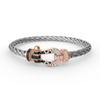 [⭐Reverie Jewels]FORCE LARGE HORSESHOE BLACK WHITE DIAMOND BRACELET ROSE GOLD