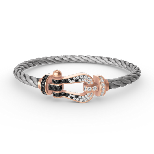 [⭐Reverie Jewels]FORCE LARGE HORSESHOE BLACK WHITE DIAMOND BRACELET ROSE GOLD
