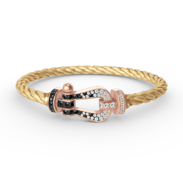 [⭐Reverie Jewels]FORCE LARGE HORSESHOE BLACK WHITE DIAMOND BRACELET ROSE GOLD