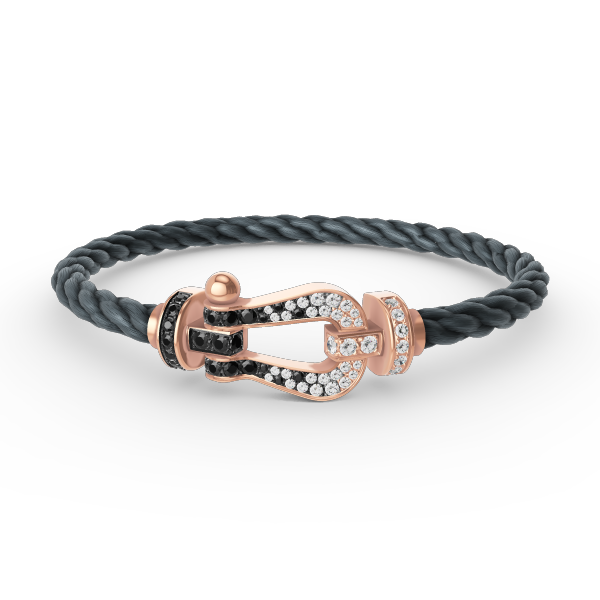 [⭐Reverie Jewels]FORCE LARGE HORSESHOE BLACK WHITE DIAMOND BRACELET ROSE GOLD