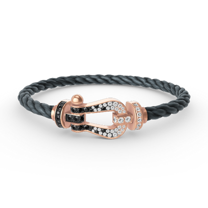 [⭐Reverie Jewels]FORCE LARGE HORSESHOE BLACK WHITE DIAMOND BRACELET ROSE GOLD
