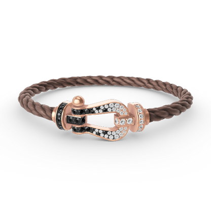 [⭐Reverie Jewels]FORCE LARGE HORSESHOE BLACK WHITE DIAMOND BRACELET ROSE GOLD