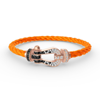[⭐Reverie Jewels]FORCE LARGE HORSESHOE BLACK WHITE DIAMOND BRACELET ROSE GOLD