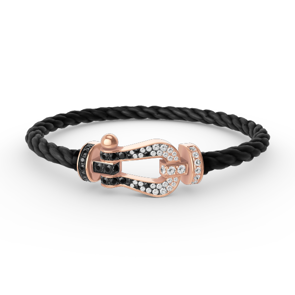[⭐Reverie Jewels]FORCE LARGE HORSESHOE BLACK WHITE DIAMOND BRACELET ROSE GOLD