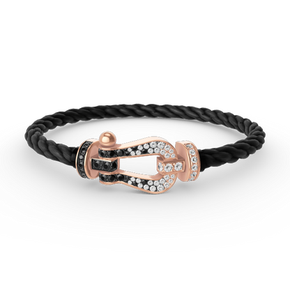 [⭐Reverie Jewels]FORCE LARGE HORSESHOE BLACK WHITE DIAMOND BRACELET ROSE GOLD