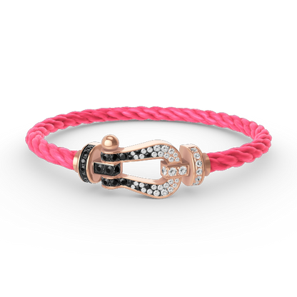 [⭐Reverie Jewels]FORCE LARGE HORSESHOE BLACK WHITE DIAMOND BRACELET ROSE GOLD