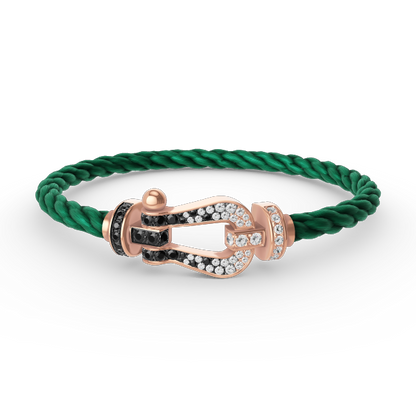 [⭐Reverie Jewels]FORCE LARGE HORSESHOE BLACK WHITE DIAMOND BRACELET ROSE GOLD