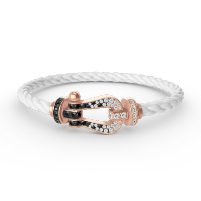 [⭐Reverie Jewels]FORCE LARGE HORSESHOE BLACK WHITE DIAMOND BRACELET ROSE GOLD