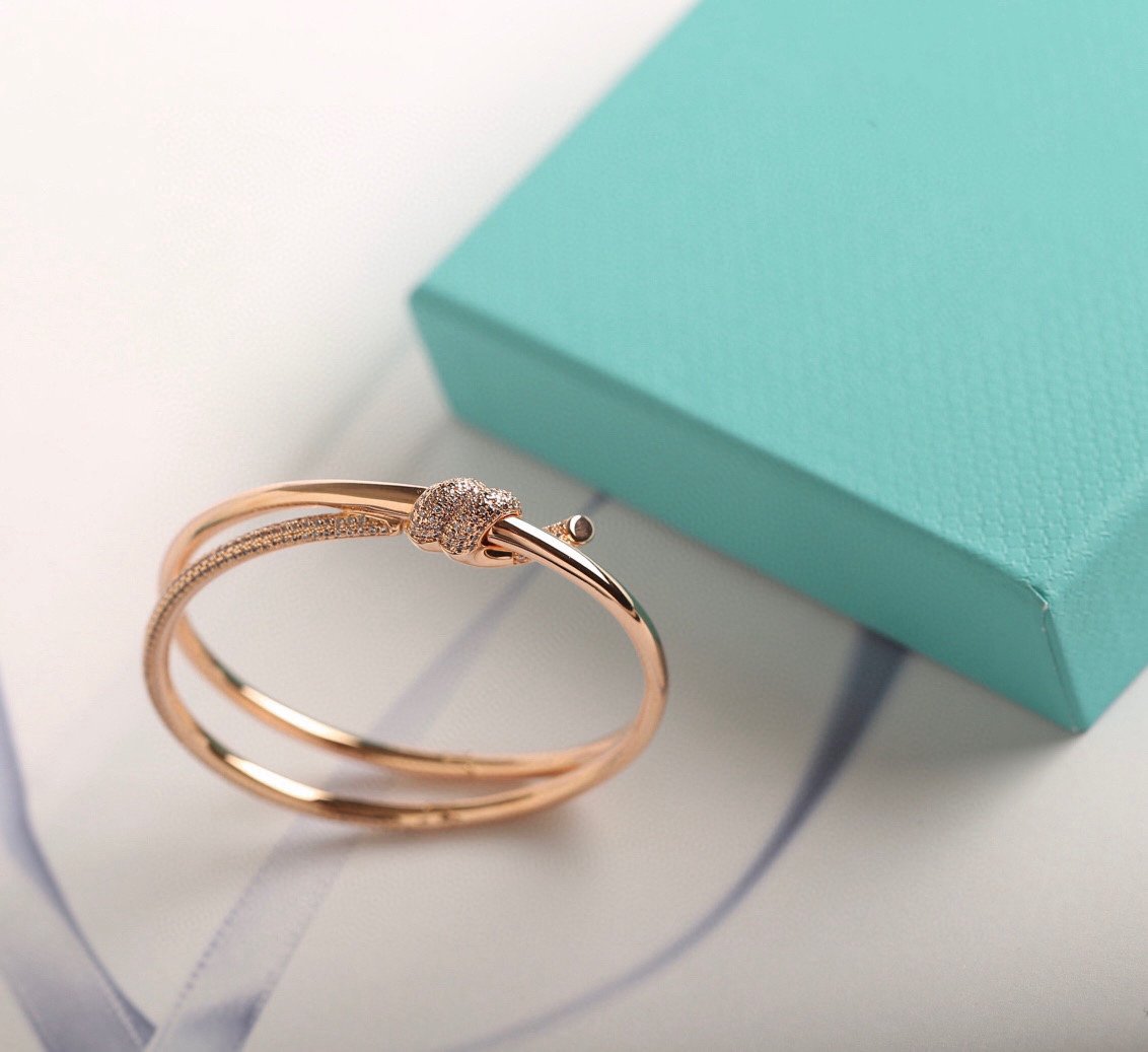 [Reverie Jewels]KNOT DOUBLE ROW PINK GOLD DIAMOND BRACELET