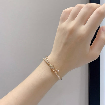 [Reverie Jewels]KNOT DOUBLE ROW PINK GOLD DIAMOND BRACELET