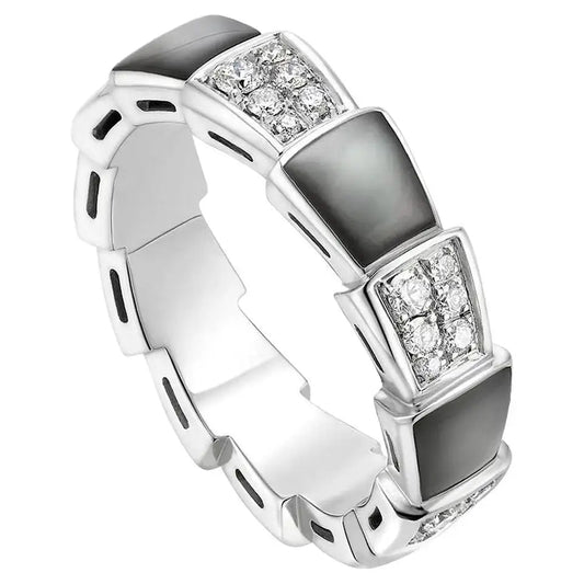[⭐Reverie Jewels]SERPENTI RING SILVER DIAMOND BLACK MOP 4MM