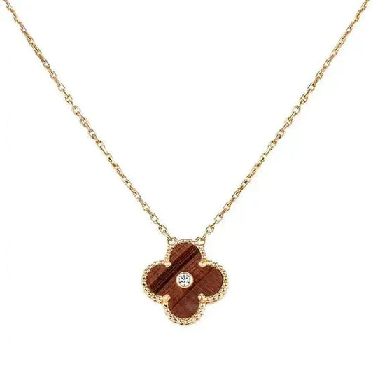[⭐Reverie Jewels]CLOVER 15MM DIAMOND AND YELLOW TIGER'S EYE AGATE necklace